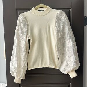 fab'rik Cream Blouse with Textured Sleeves